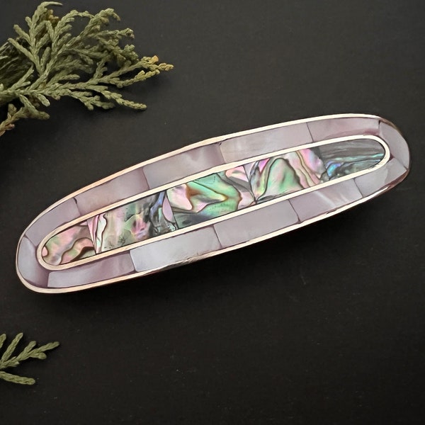 Barrette Vintage Style Inlaid MOP and Abalone Hair Clip Hair Accessories Bridal Hair Clip Mexican Alpaca Shell Inlay Barrette Boho Hippie