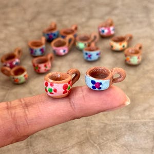 Miniature Mexican Mugs Set of 6 Clay Miniature Tasitas Mexicanas Barro Hand Made Miniature Rustic Mexican Pottery Ofrenda Doll House Cute!