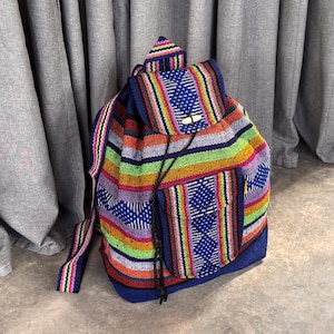 Mochila Backpack Ethnic Bag Morral Adult Size Backpack hippie Handwoven Artisan Bag Authentic Mexican Durable Textiles Colorful Travel Bag