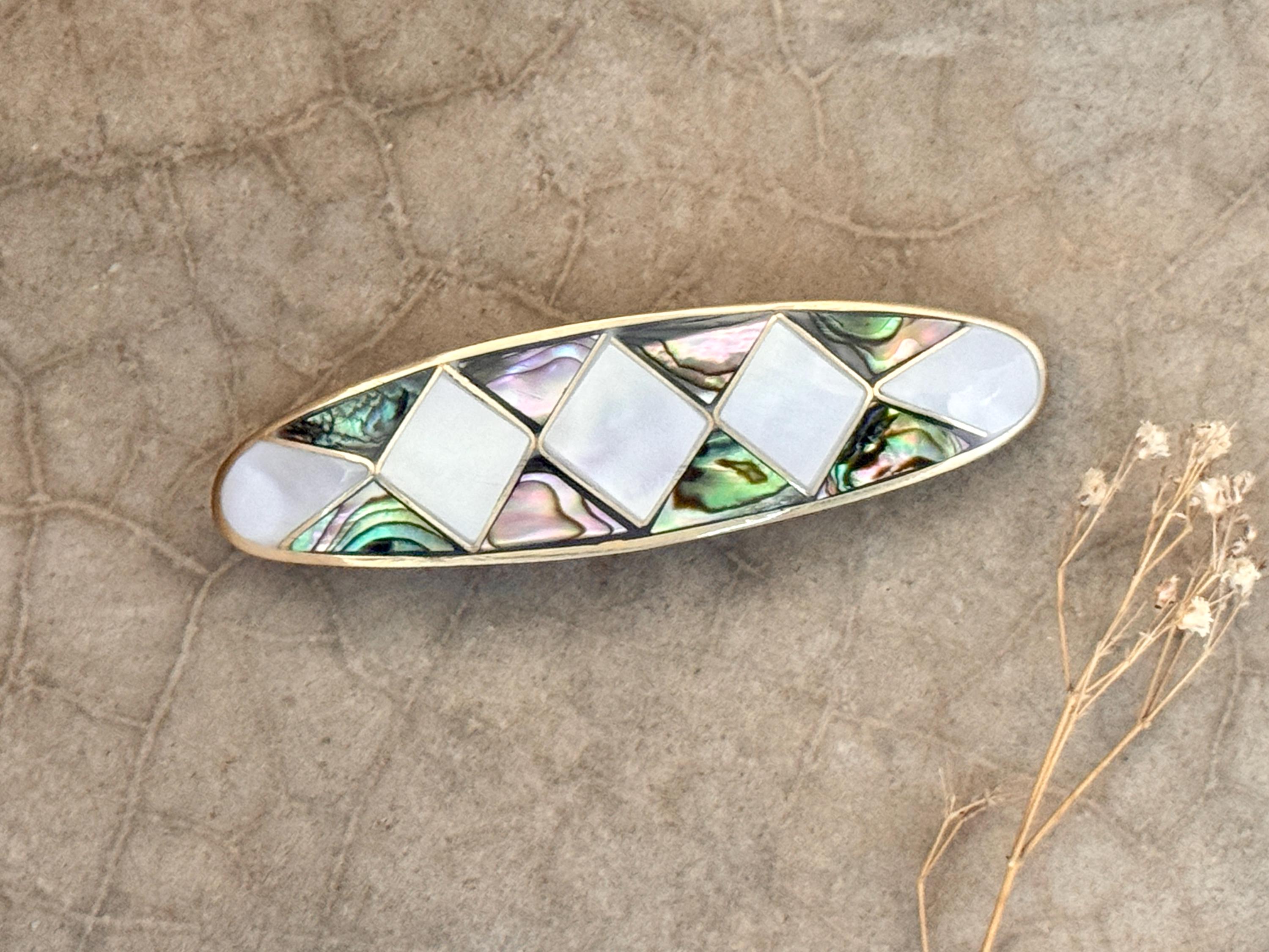 Artisanal Shell Abalone Hair Clip Barrette Inlay MOP Vintage  display picture 2