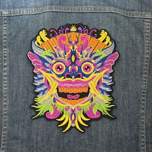 Samurai Hannya Demon Patch, Embroidered Japanese Warrior Appliqué