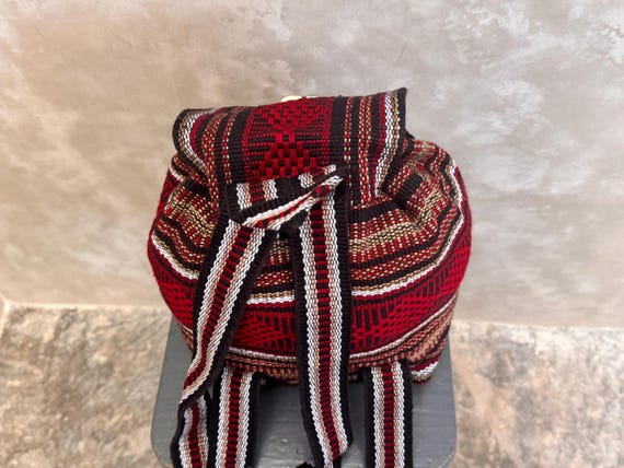 Red and Black Ethnic Pattern Backpack with Drawstring Closure Red Kilim Backpack: Ethnic Woven Hiking Rucksack - Etsy main image 2