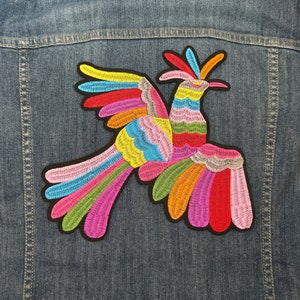 Vogel mexikanische Otomi Folklore groß Aufnäher oder Aufnähen Applikation gestickt fertig Patch für Kleidung Biker ethnische bunte traditionelle
