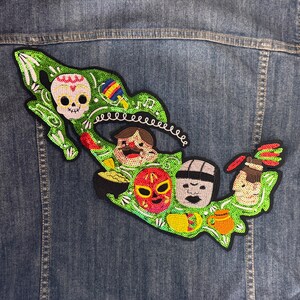 Mexican Map Patch | Sequin & Embroidered Aztec Culture Appliqué Fiesta Mexico Lucha Libre
