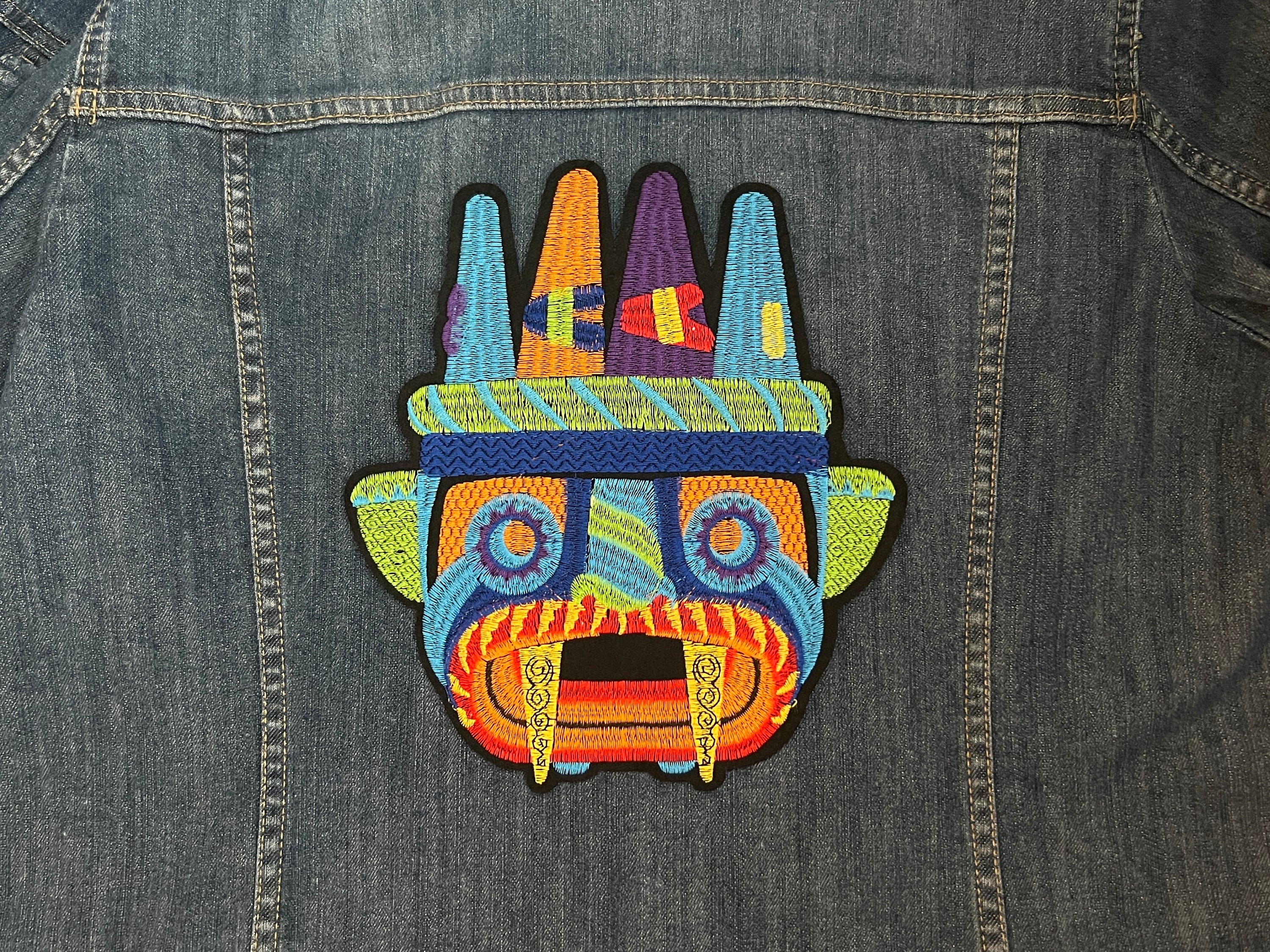 Tlaloc Mexican Rain God Aztec Iron on Patch or Sew Ethnic Comic Style Patch for Clothing Biker Embroidered Appliqué Ethnic Prehispanic Cool