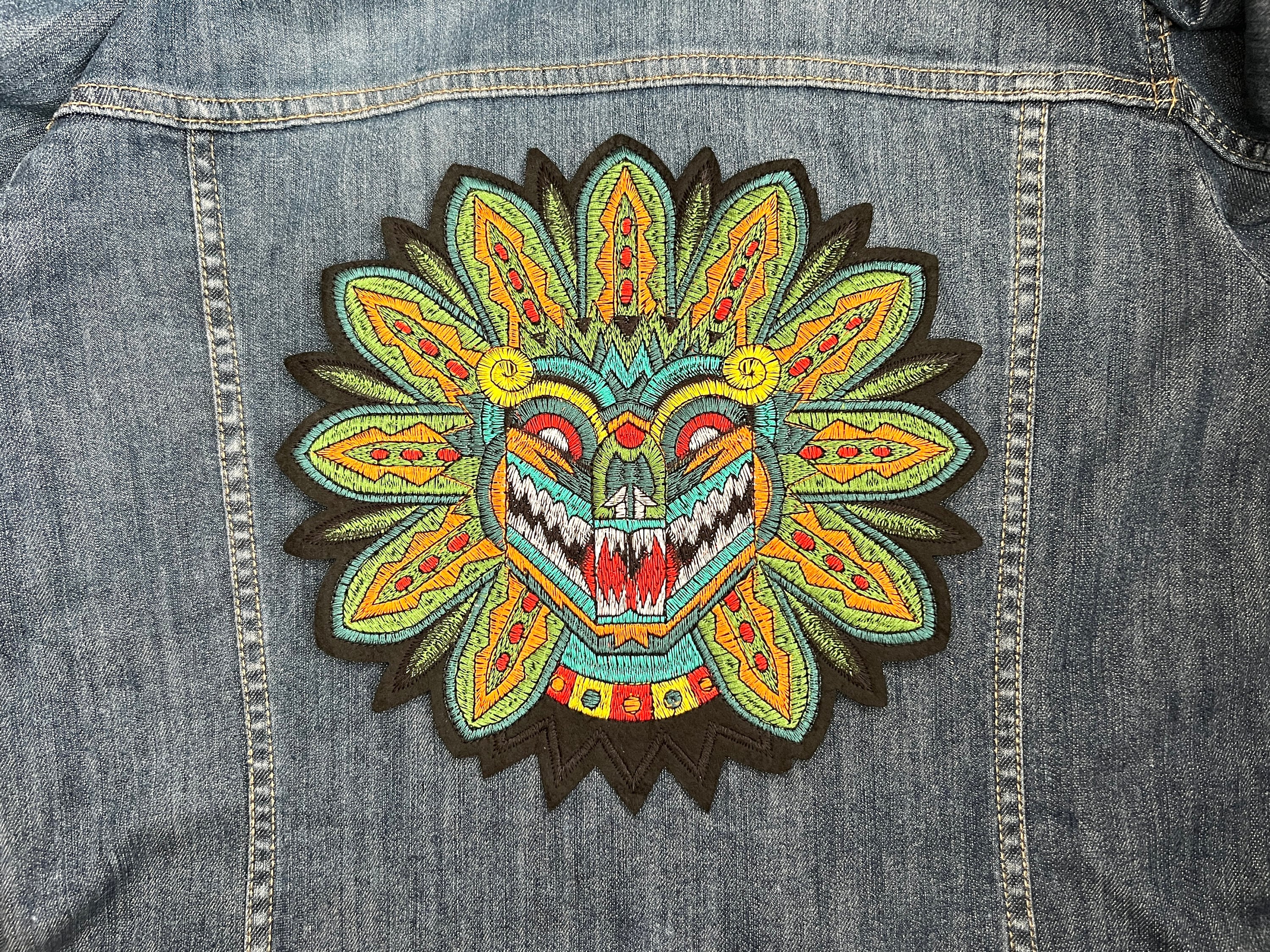Quetzalcoatl Embroidered Iron-on Patch, Mexican Aztec Style Large ...