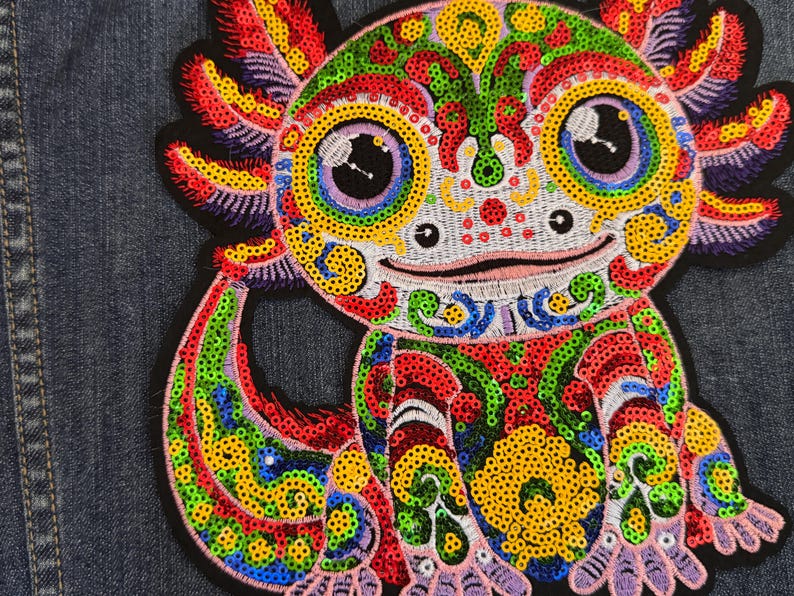 Axolotl Aztec Representation Iron on Patch or Sew Large Appliqué ...