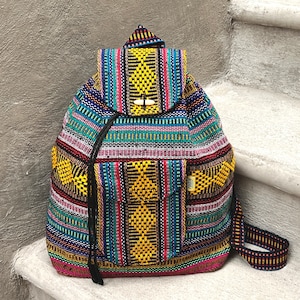 Backpack Ethnic Boho Bag Artisan Morral Adult Size Backpack Hippie Handwoven Bag Authentic Mexican Mochila Thick Textiles Very Durable