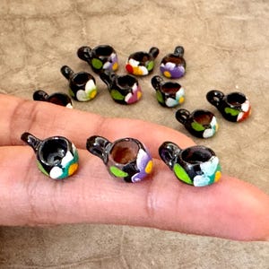 Miniature Mexican Floral Barro Mugs Set of 6 Clay Miniature Tasitas Mexicanas Barro Hand Made Rustic Mexican Pottery Ofrenda Doll House Cute