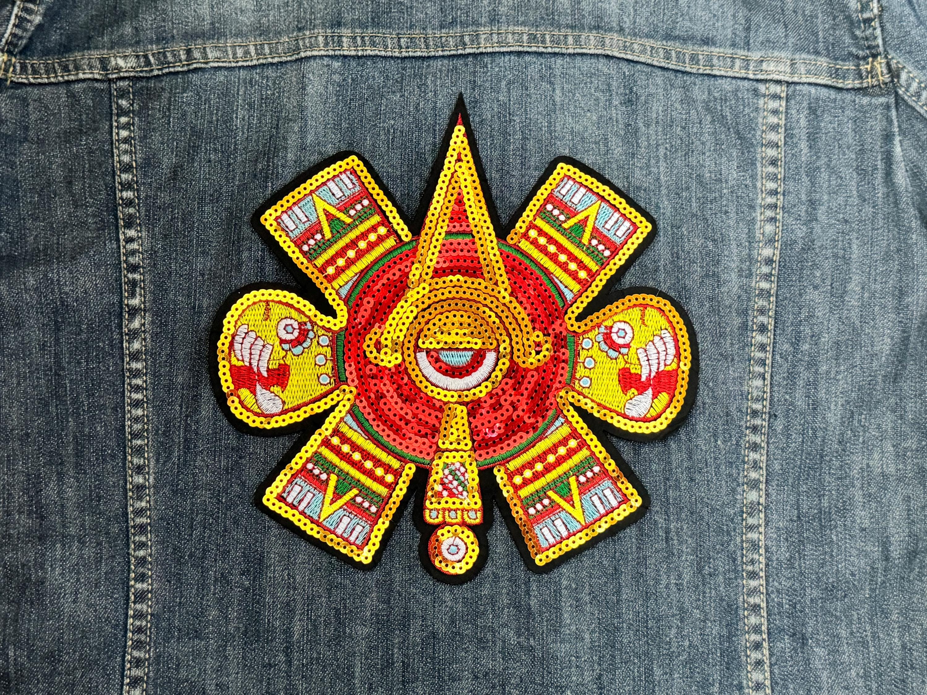 Nahui Ollin Mexican Aztec Iron on Patch or Sew Large Applique Patch ...