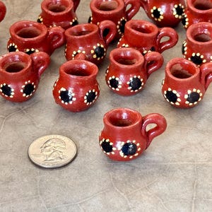 Mini Barro Jarritos Set of 6 Clay Miniature Mexican Mugs Hand Made Miniature Rustic Mexican Pottery Ofrenda Day of the Dead Doll House Cute!