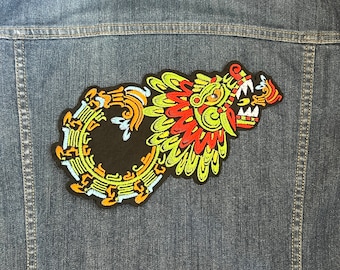 Quetzalcoatl Mexican Aztec Dragon Iron on Patch or Sew Ethnic Patch for Denim Shirts Jackets Feathered Serpent Biker Embroidered Appliqué