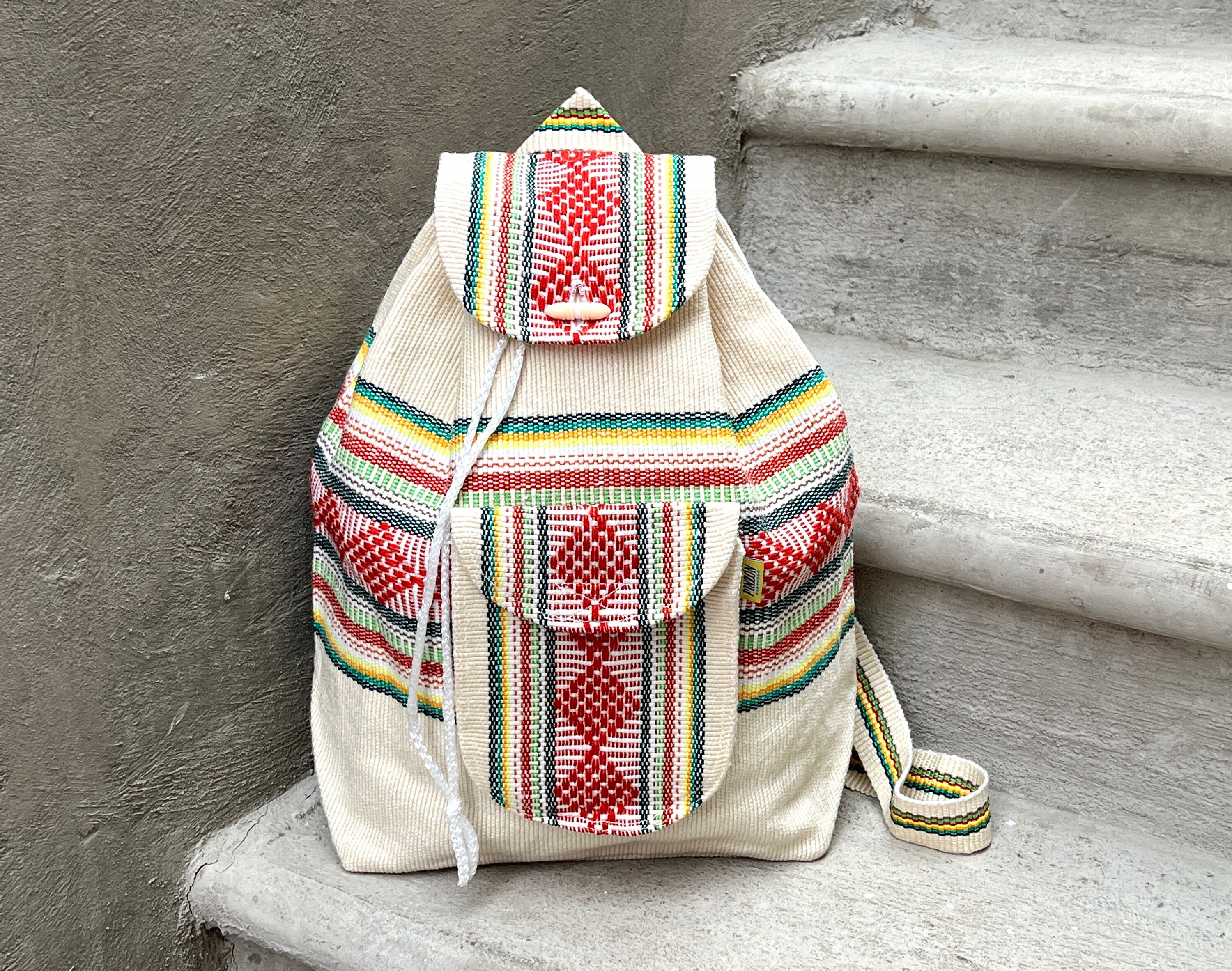 Textiles Backpack Backpack Artisanal Mochila Adult Size Ethnic Boho Bag Handwoven Travel ...