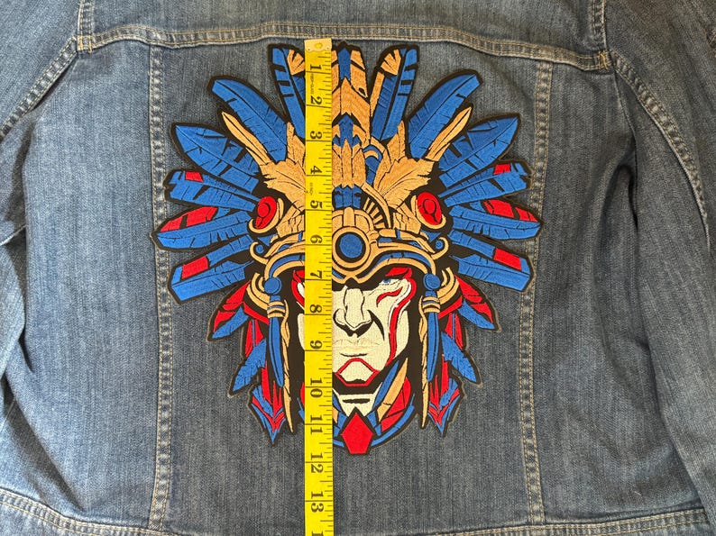 XL Aztec Chief Embroidered Iron-on Patch, Mayan Futuristic Warrior ...