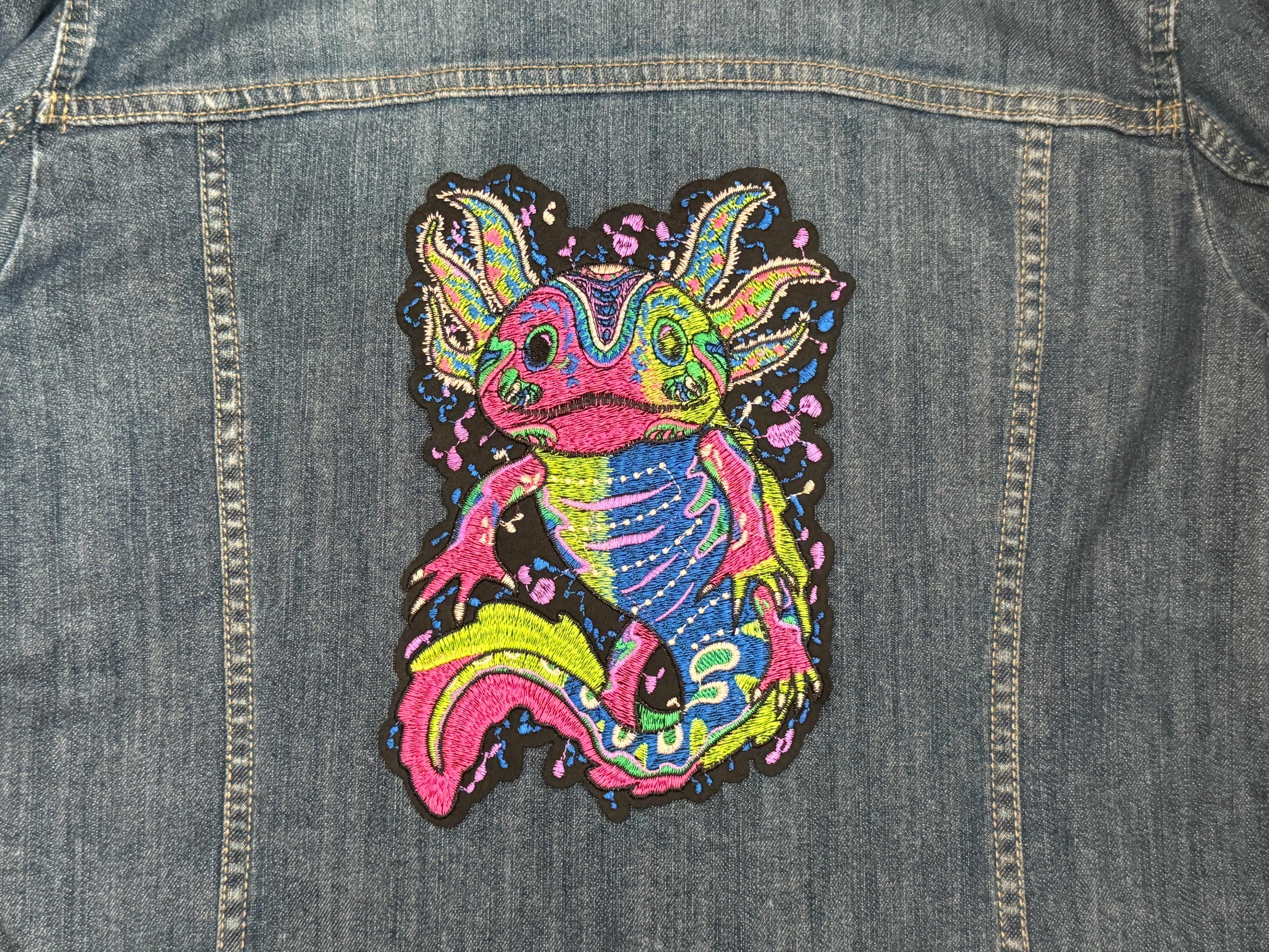 Mexican Ajolote Dragon Large Iron on Patch, Sew or Glue Appliqué Native Axolotl Mexicano Colorful Rainbow Beautiful! Water Dragon