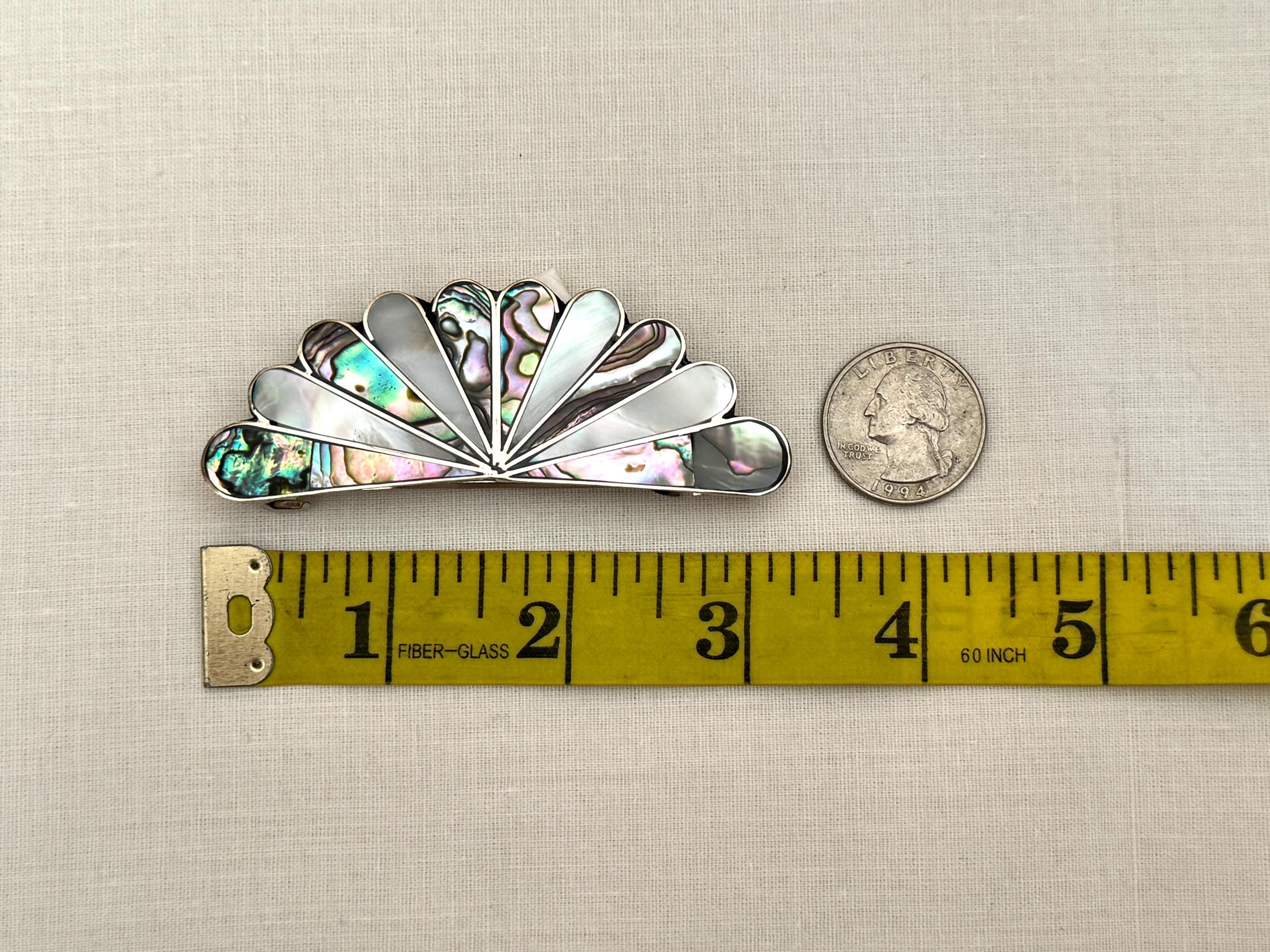 ALPACA MEXICO Silver Abalone MOP Hair Barrettes Matching Set Abalone & Mother of Pearl Fan Barrette – Mexica Mexico main image 4