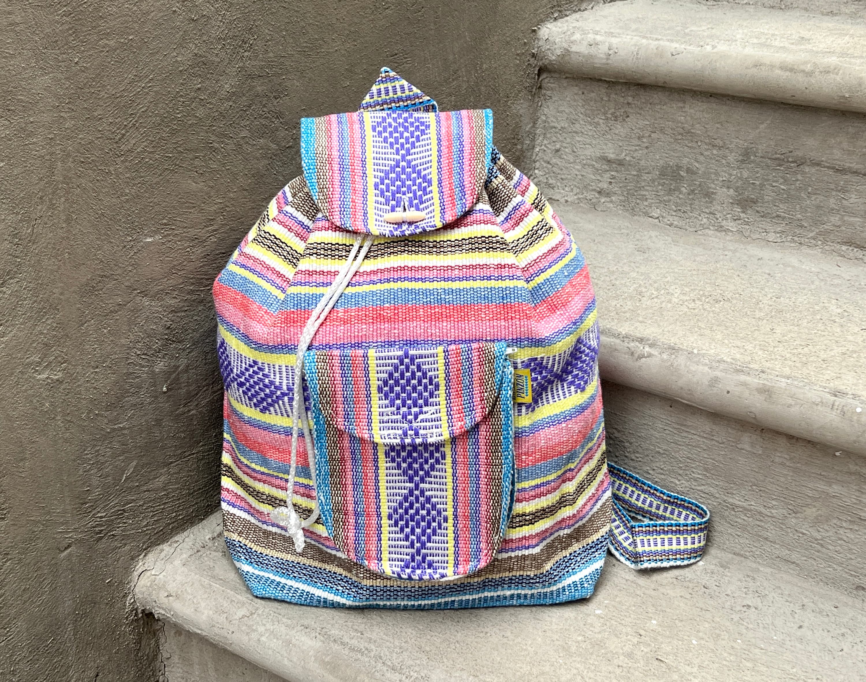 Multicolor Woven Mexican Backpack Mexican Backpack Handmade Bag Tote Multicolor Blanket Boho  main image 4