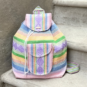 Backpack Ethnic Artisan Bag Mochila Adult Size Travel Bag hippie Handwoven Artisan Authentic Mexican Textiles Boho Style Very Durable Cute