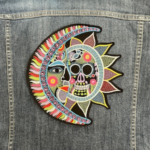 Sun and Moon Embroidered Iron On Patch - Mexican Folk Art Boho Appliqué