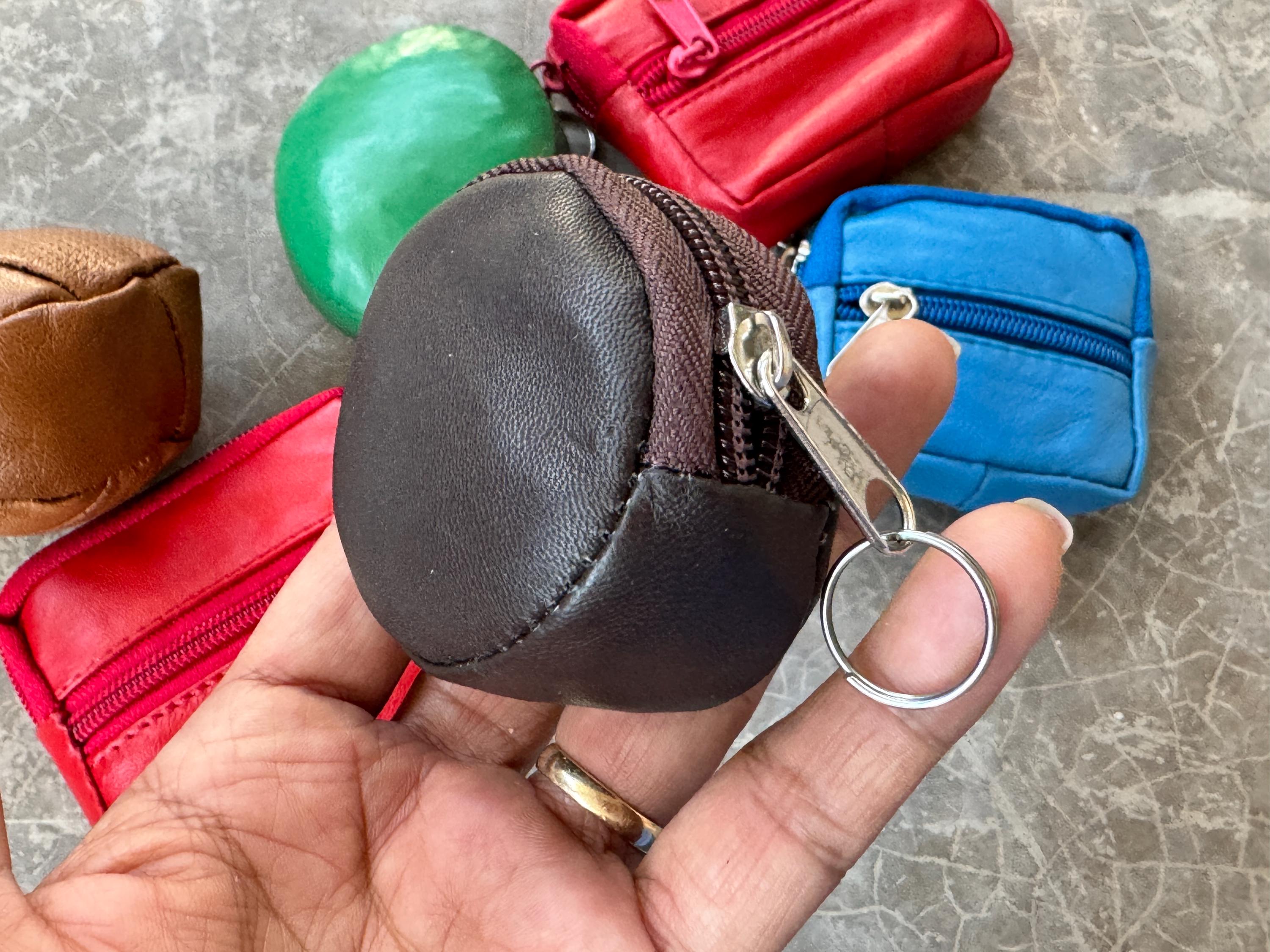 Juego de monederos de piel auténtica con cremallera multicolor