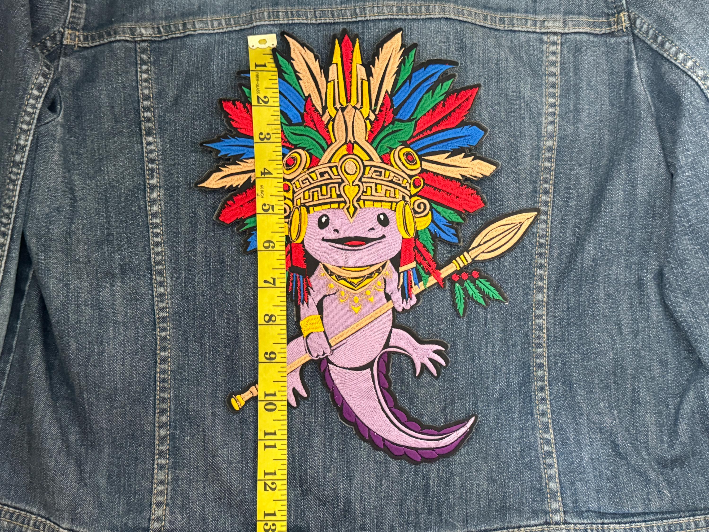 Mexican Aztec Axolotl XL Size Iron on Patch, Glue Sew Appliqué Ajolote ...