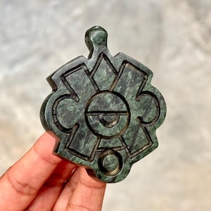 Nahui Ollin XL Pendant Natural Guatemalan Mayan Jade Nephrite Solid Stone 2.6 inches Pre-hispanic Aztec Style Native Ethnic Jewelry