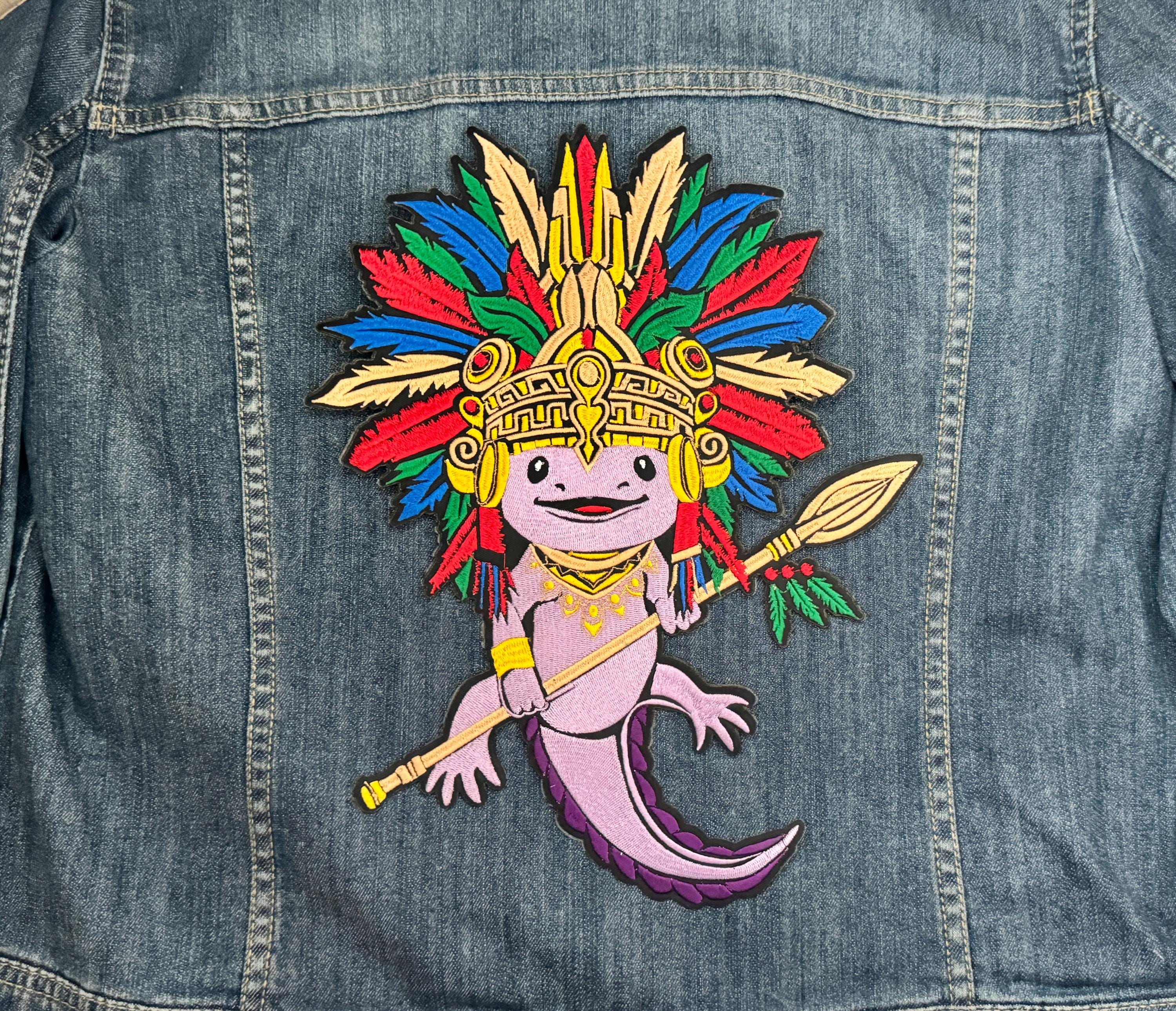 Mexican Aztec Axolotl XL Size Iron on Patch, Glue Sew Appliqué Ajolote ...