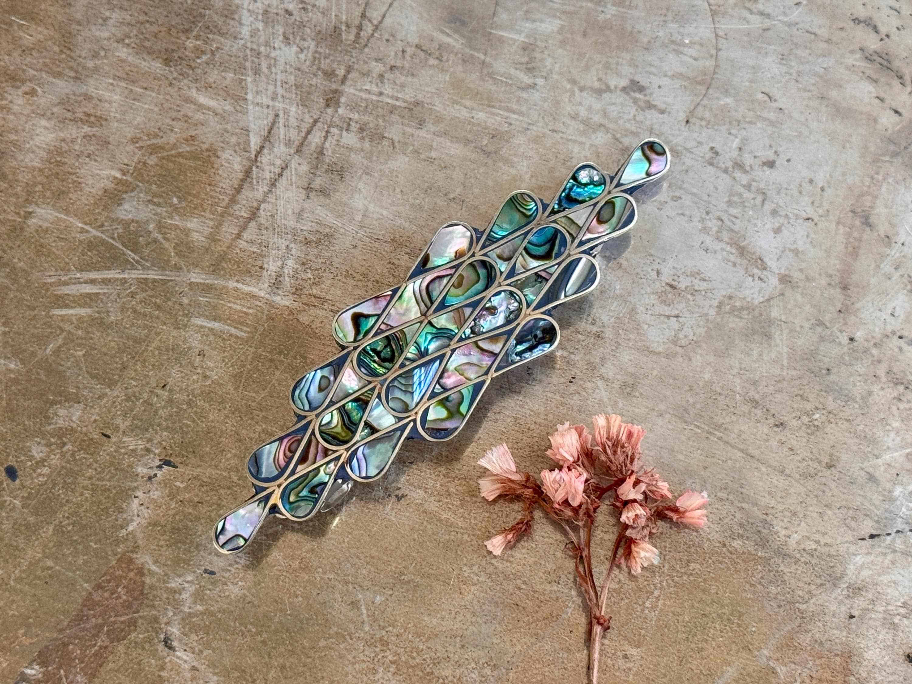 Abalone & Mother of Pearl Hair Clip, Mexican Alpaca Barrette  display picture 2