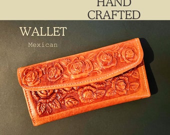 Genuine Leather Wallet for Women Artisanal Embossed Wallet Hand Tooled Roses Cartera Monedero Mexicano