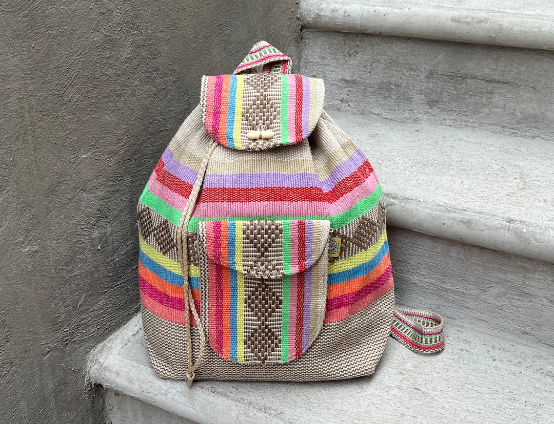 Mochila Artesanal Étnica Morral Tamaño Adulto Bolso Tejido a Mano Auténtica  Mochila Mexicana Textiles Muy Duraderos Estilo Boho Hippie Bolso de