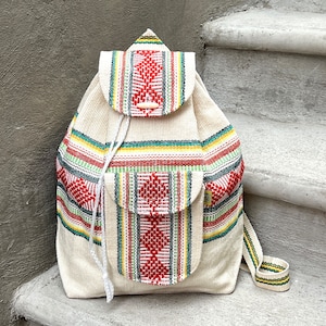 Backpack Artisanal Mochila Adult Size Ethnic Boho Bag Handwoven Travel Bag Authentic Textiles Very Durable Every Day Adventure Durable