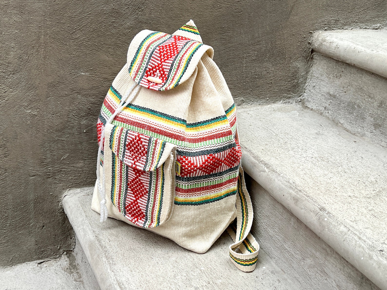 Textiles Backpack Backpack Artisanal Mochila Adult Size Ethnic Boho Bag Handwoven Travel ...