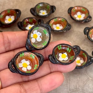Mini Cazuelas Set of 6 Mexican Barro Clay Mini Pots Hand Made Artisanal Miniature Rustic Pottery Doll House Floral Ollitas Day of Dead Altar