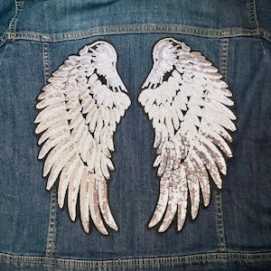 Silver Wings Angel Iron on Patch or Sew Applique Sequin 2 Pieces Shiny Silver Patches for Clothing & More Gold Shiny Angel Wings