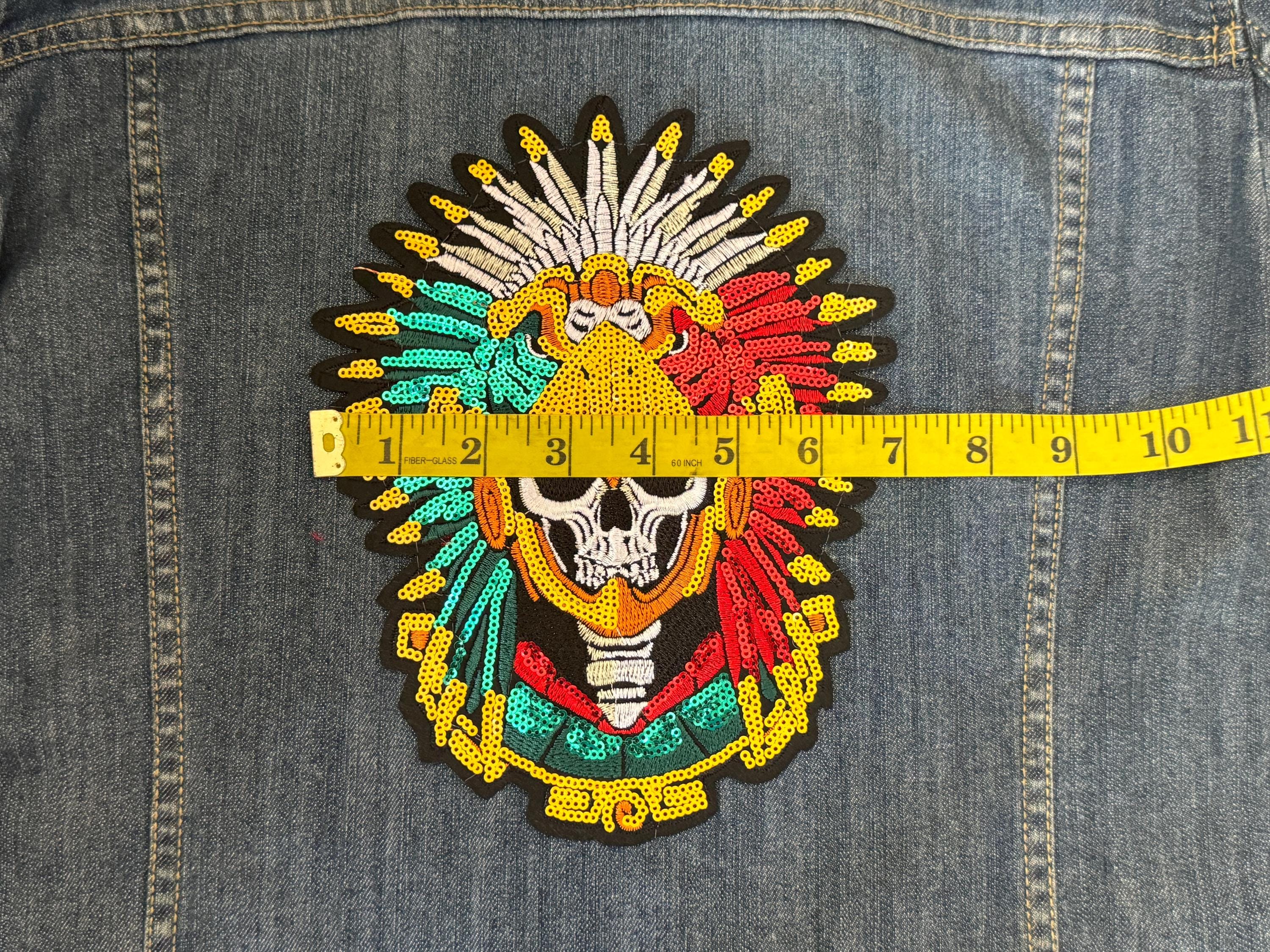 Aztec Mexican Eagle Chief Skull Large Iron on Patch or Sewing Appliqué ...