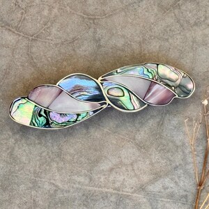 Vintage Mexican Alpaca Silver Abelone Shell Inlay French Hair Barrette Artisan Vintage hair barrette alpaca - Gem main image 2