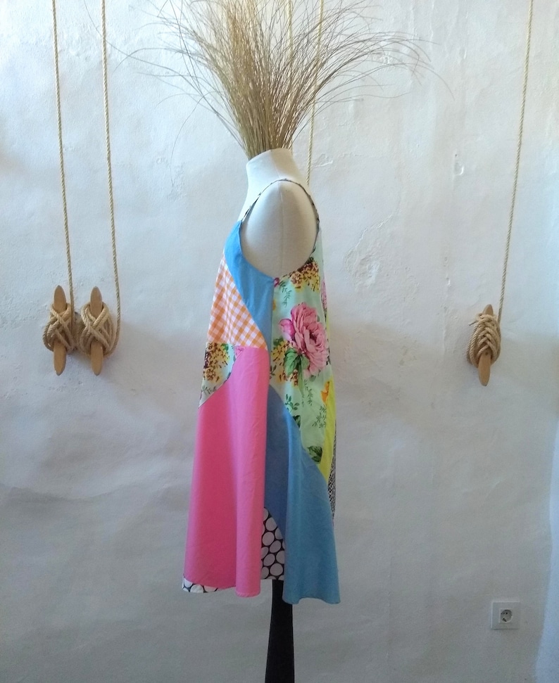 A-shapped cut Short Summer dress Straps dress Unique piece CONFITURE Seaside collection Patchwork dress,Handmade,Anna Seberg creations