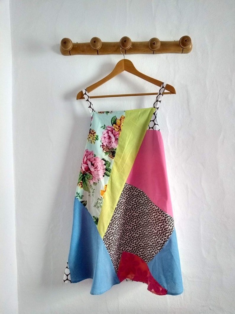 A-shapped cut Short Summer dress Straps dress Unique piece CONFITURE Seaside collection Patchwork dress,Handmade,Anna Seberg creations