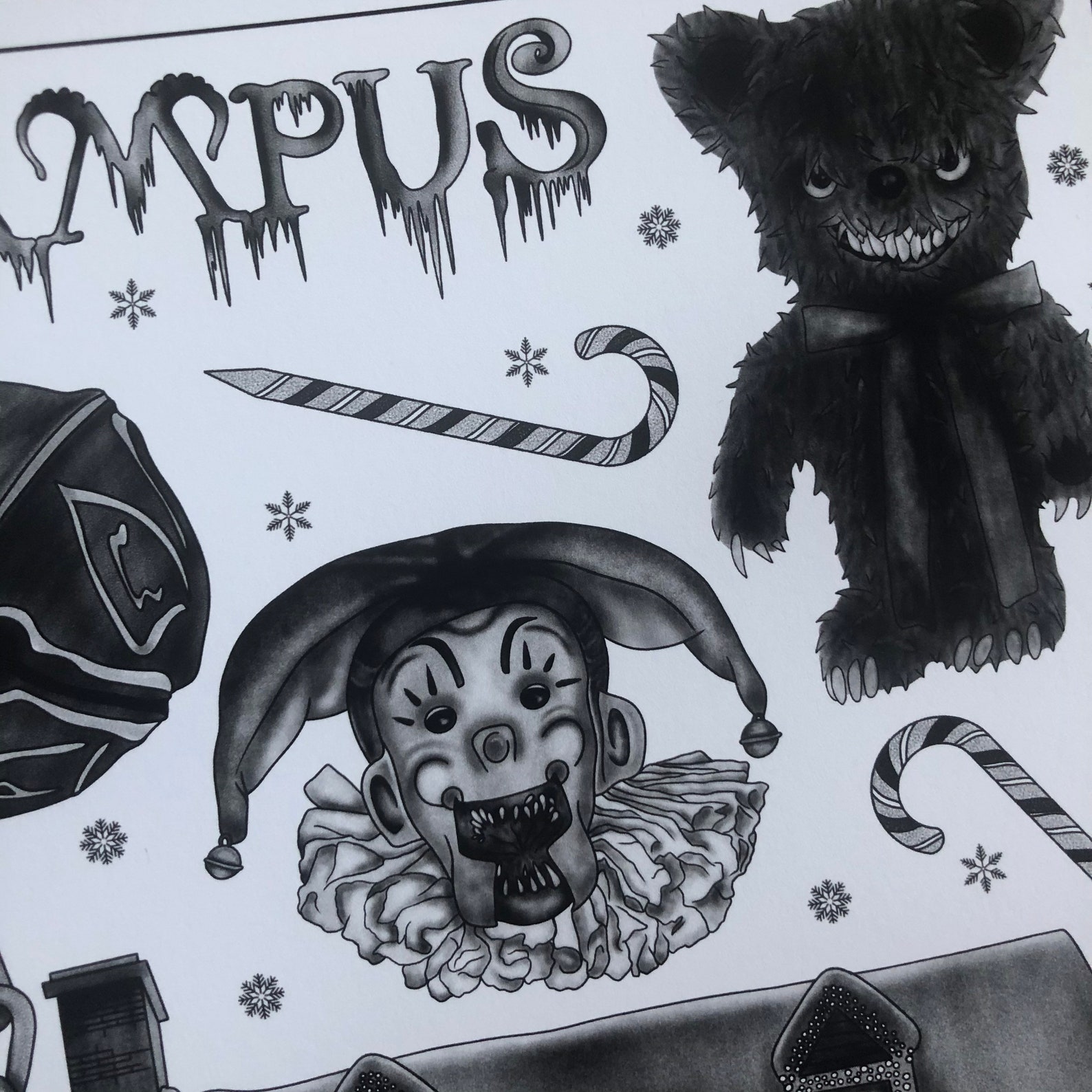 Krampus Tattoo Flash Sheet A4 Der Weihnachtsteufel Etsy