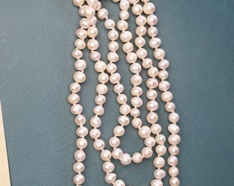 Vintage 925 Silver 7mm Dyed Blue Pearl Necklace, Estate
