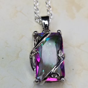 Mystic Topaz Rectangular Pendant  Necklace- 925 Sterling Silver