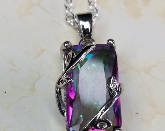 CS-DB Silver Fire Mystic Crystal Engagement PartyPendants Necklaces For Womens CS-DB Silver Fire Mystic Crystal Engagement PartyPendants Necklaces For Womens