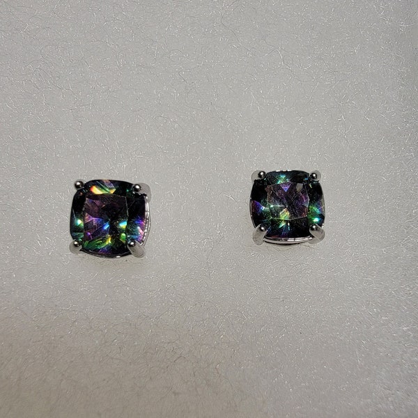 Mystic Topaz Square Stud Earrings 925 Sterling Silver Filled