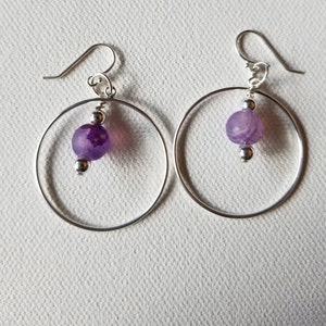 Sterling Silver Drop Earrings with Bead Decoration - 925 Sterling Silver Hoop, Beads and Ear Wires