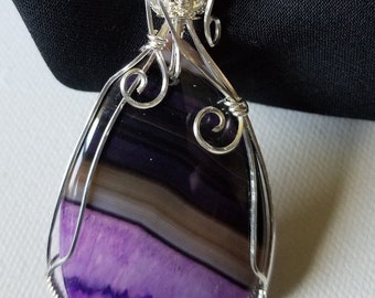 Unique Purple and Black Druzy Geode Agate teardrop pendant wrapped in 925 Solid Sterling Silver