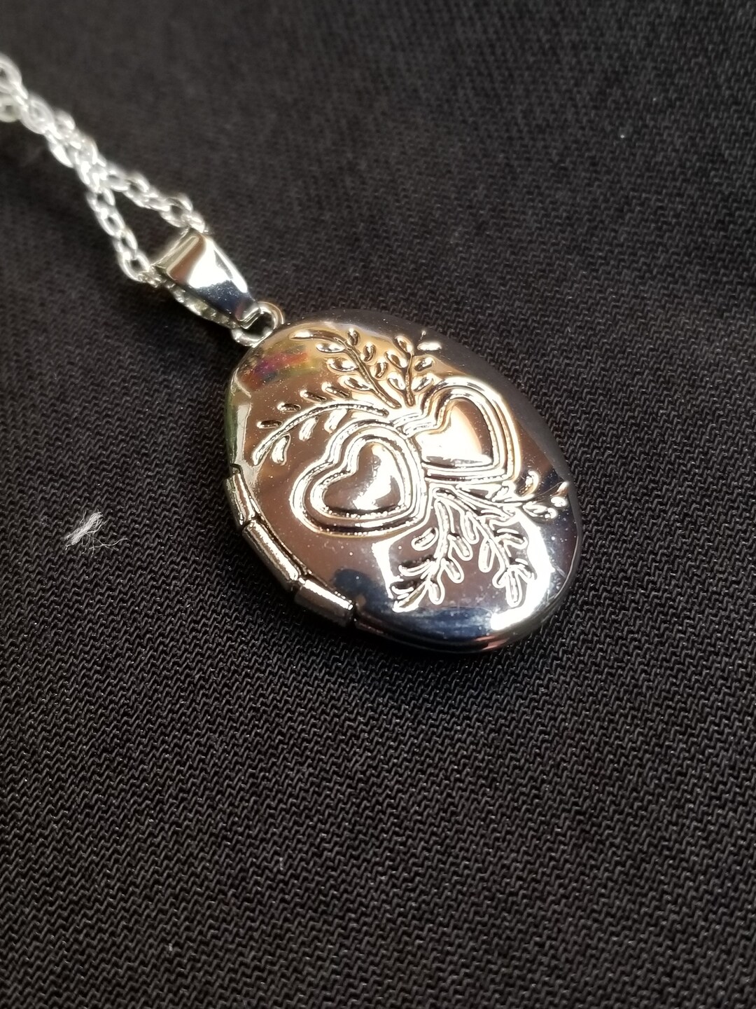 Oval Double Heart Engraved Locket Pendant Necklace Sterling Silver Plated With Sterling Silver