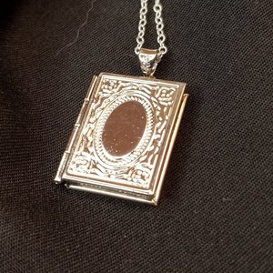 Story Book Locket Pendant Necklace Sterling Silver Plated with Sterling Silver Chain.  Locket Dimensions  2.5cm H x 2cm W