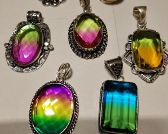 Bicolor Tourmaline 925 Sterling Silver Pendant Necklace