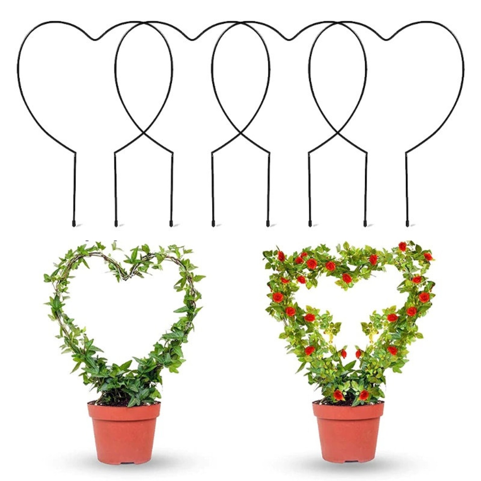 4 pcs. Black Iron Round/Heart Shaped Garden Trellis for Etsy