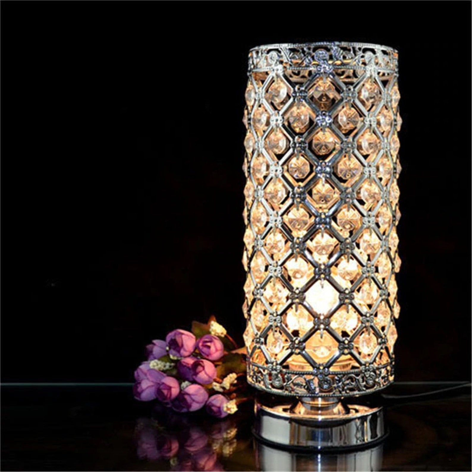 Silver/Gold Crystal Table Lamp Bedside Night Light Bedroom Etsy